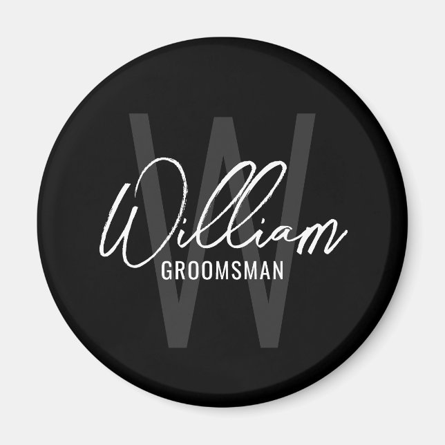 Black Modern Script Personalized Groomsmen Magnet (Front)