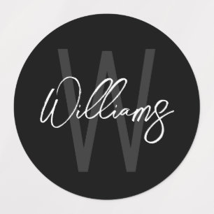 Black Modern Script Personalized Monogram and Name