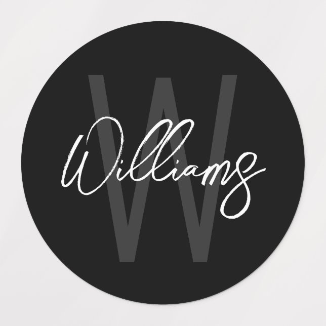 Black Modern Script Personalized Monogram and Name (Design 1)