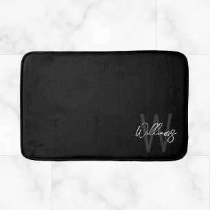 Black Modern Script Personalized Monogram and Name Bath Mat