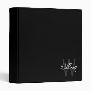 Black Modern Script Personalized Monogram and Name Binder