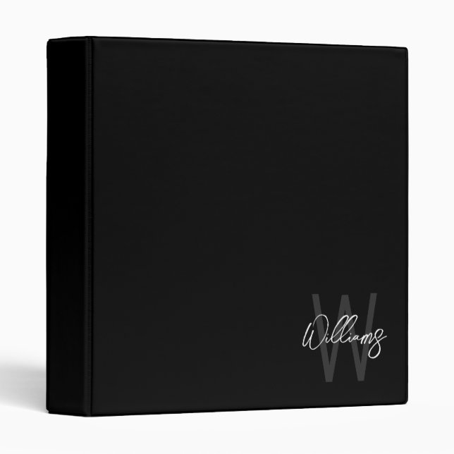 Black Modern Script Personalized Monogram and Name Binder (Front/Spine)