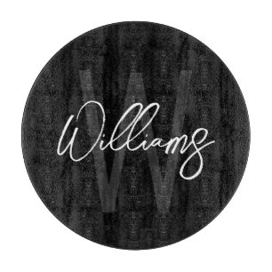 Black Modern Script Personalized Monogram and Name Cutting Board