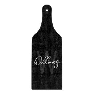 Black Modern Script Personalized Monogram and Name Cutting Board