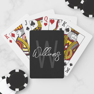 Black Modern Script Personalized Monogram and Name Playing Cards