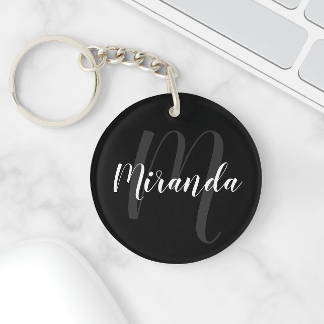 Black Modern Script Personnalisé Monogramme et nom (Créateur téléchargé)