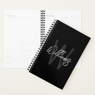 Black Modern Script Personnalisé Monogramme et nom