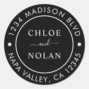 Black Modern Script Return Address Classic Round Sticker