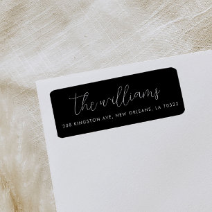Black Modern Script Return Address Label