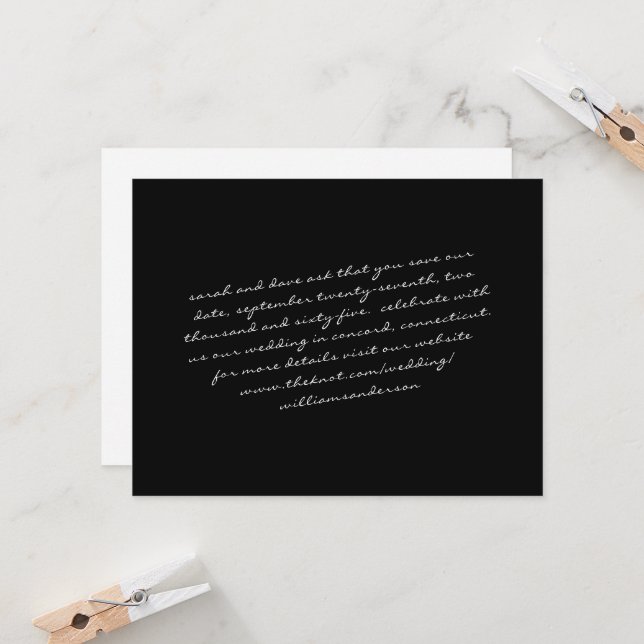 Black Modern Script text only Save our Date (Front/Back In Situ)