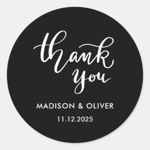 Black Modern Script Thank You Wedding Classic Round Sticker
