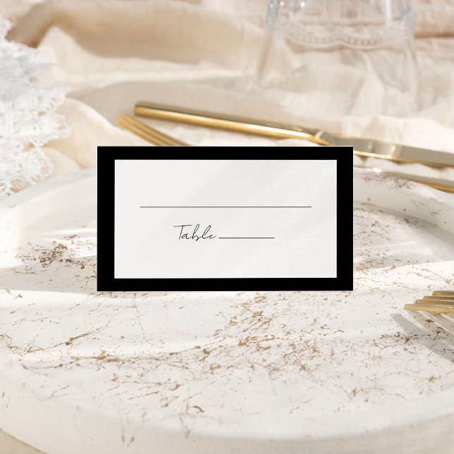 Black Modern Script Wedding Folded Place Card (Creator Uploaded)