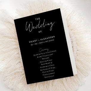 Black Modern Script Wedding Folded Program