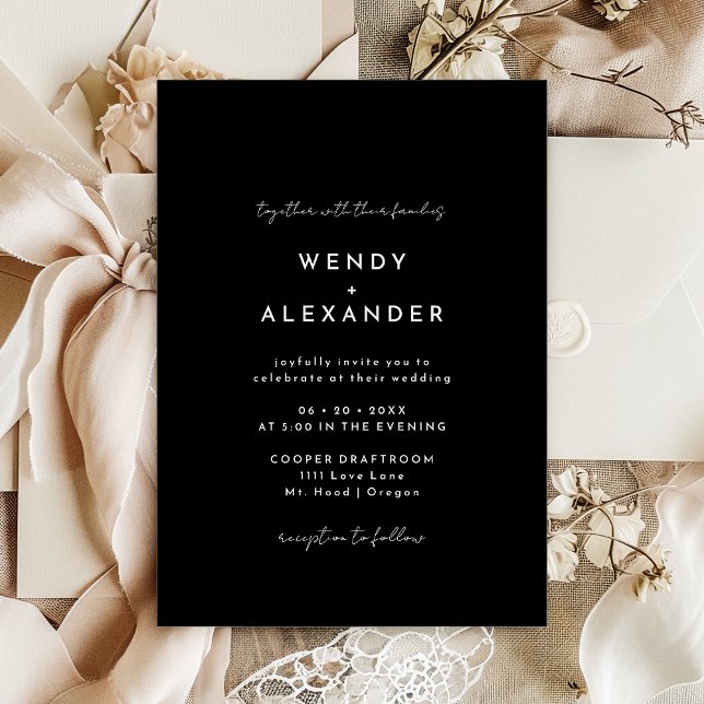Black Modern Script Wedding Invitation (Creator Uploaded)
