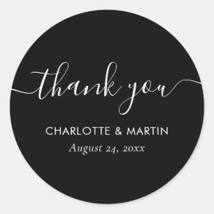 Black Modern Script Wedding Shower Thank You Classic Round Sticker