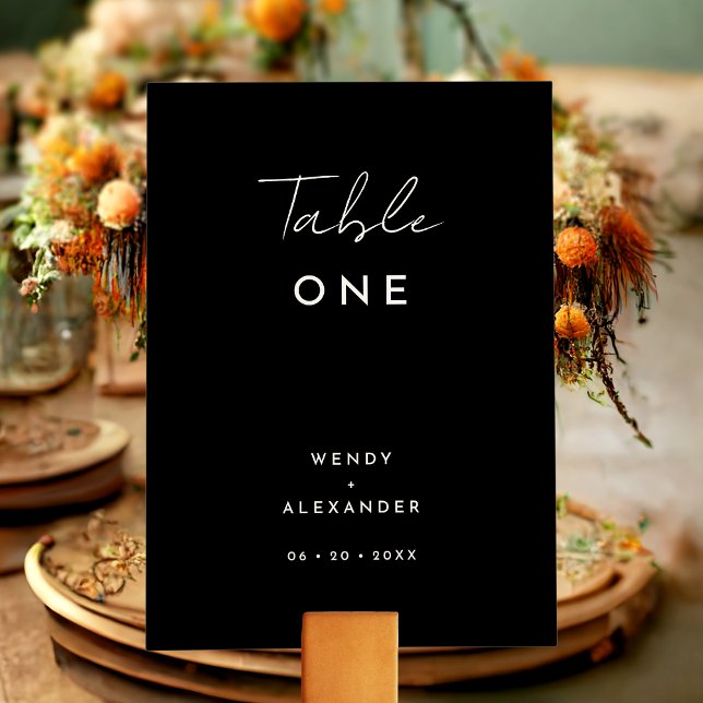 Black Modern Script Wedding Table Number Card (Creator Uploaded)
