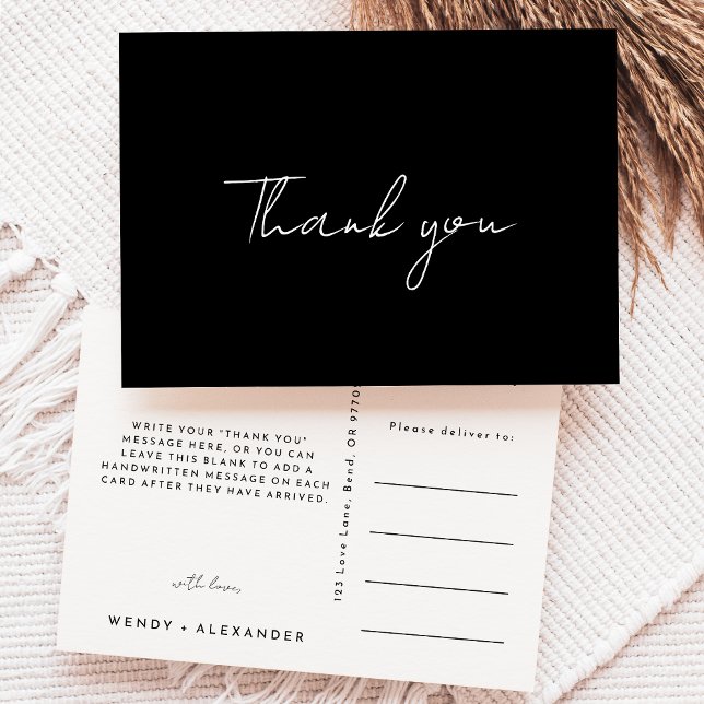 Black Modern Script Wedding Thank You Postcard (Creator Uploaded)
