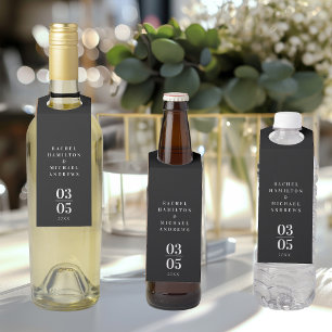 Black Modern Simpel Wedding   Bottle Hanger Tag