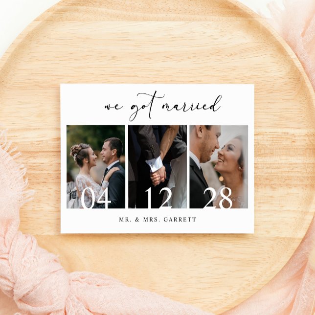 Black Modern Simple Add Photo Wedding Just Married Invitation (Creator Uploaded)