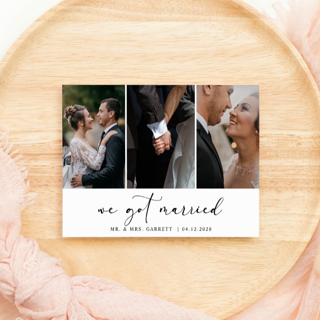 Black Modern Simple Add Photo Wedding Just Married Invitation (Creator Uploaded)
