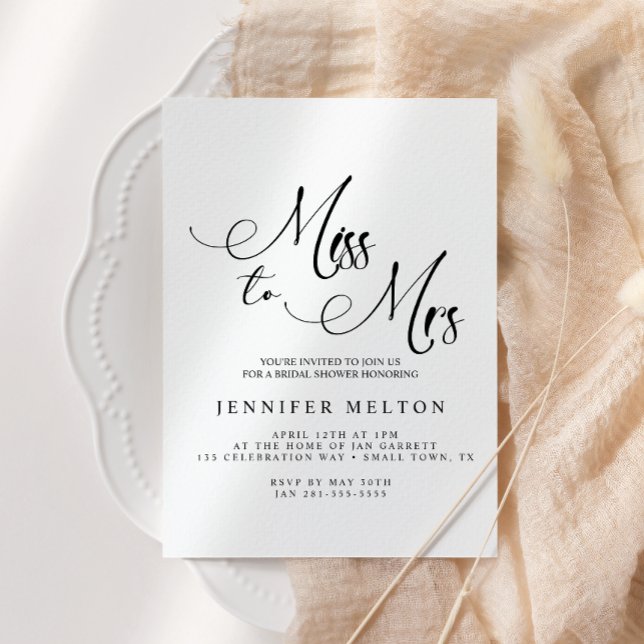 Black Modern Simple Miss to Mrs Bridal Shower Invitation (Creator Uploaded)