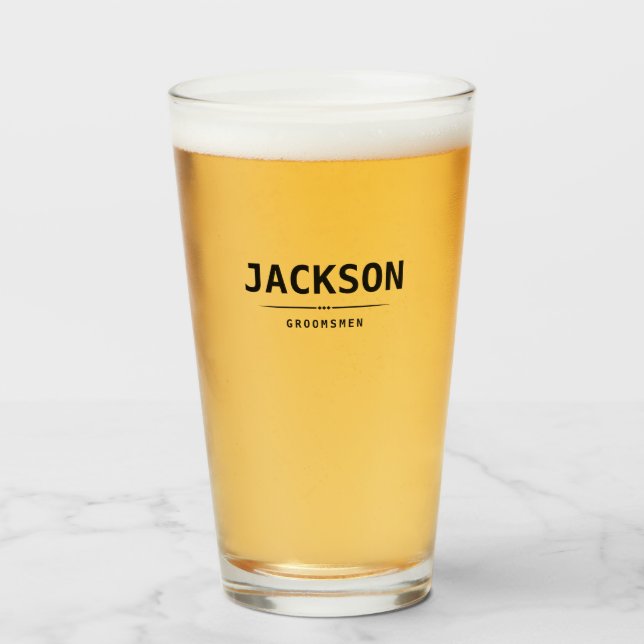 Black Modern Simple Name Personalized Groomsmen Glass (Front Filled)