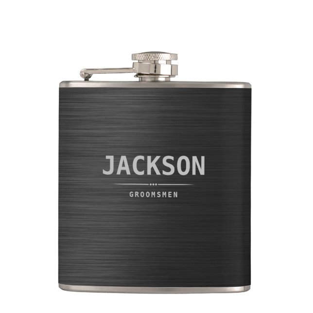 Black Modern Simple Name Personalized Groomsmen Hip Flask (Front)