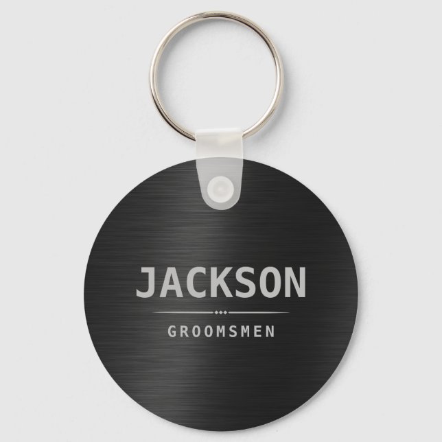 Black Modern Simple Name Personalized Groomsmen  Keychain (Front)