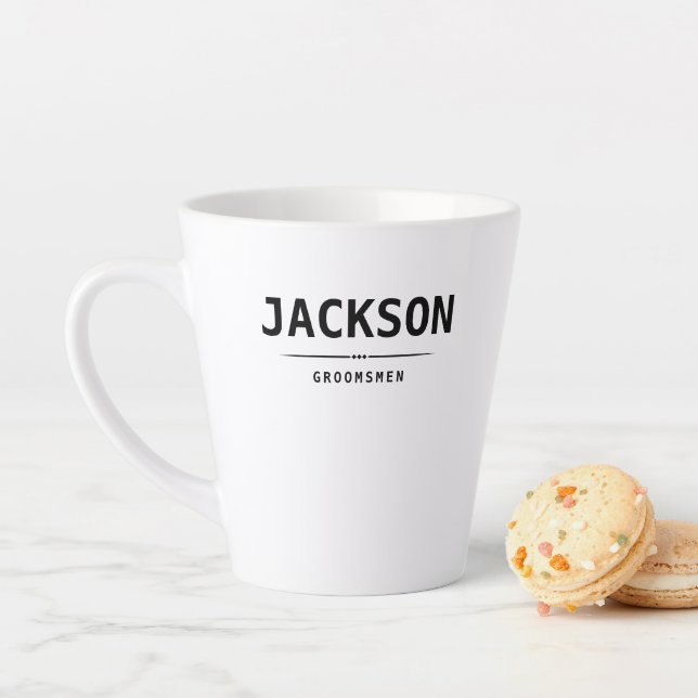Black Modern Simple Name Personalized Groomsmen Latte Mug (In Situ)