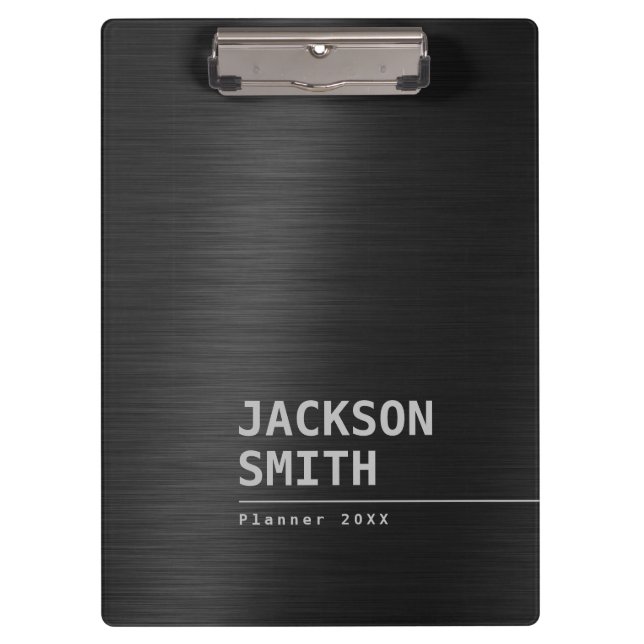 Black Modern Simple Personalized Name Professional Clipboard (Front)