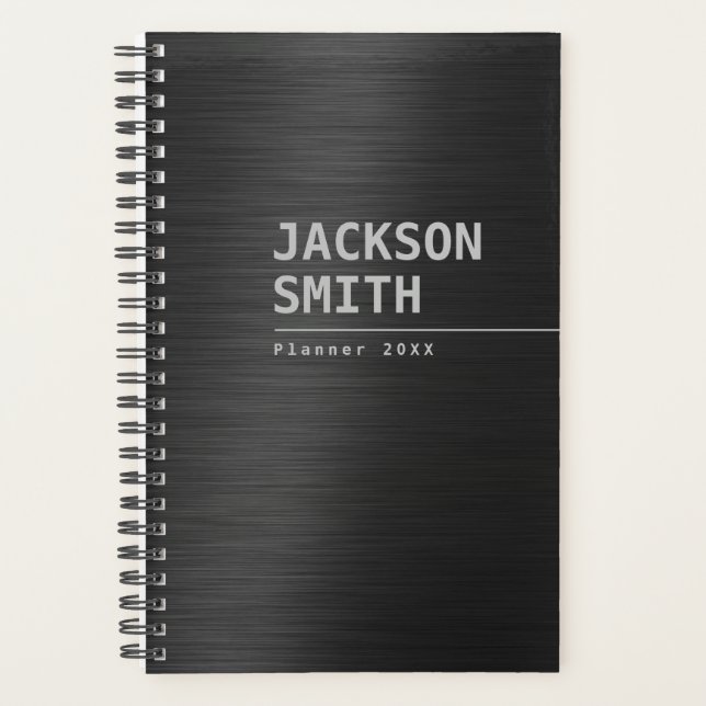 Black Modern Simple Personalized Name Professional Planner (Front)