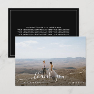 Black Modern Simple Photo Script Wedding Thank You Card