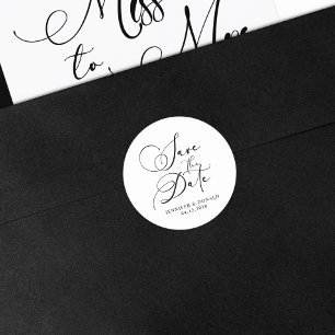 Black Modern Simple Save The Date Classic Round Sticker
