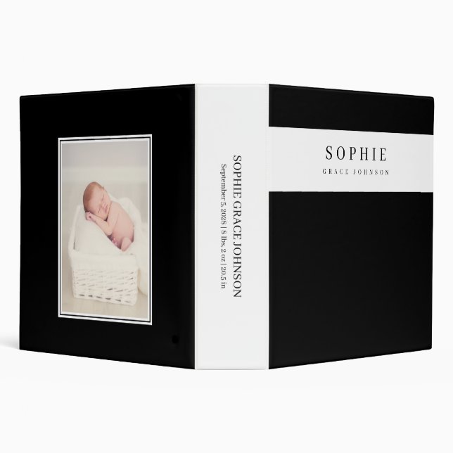 Black Modern Simple Script Baby Shower Album Binder (Background)