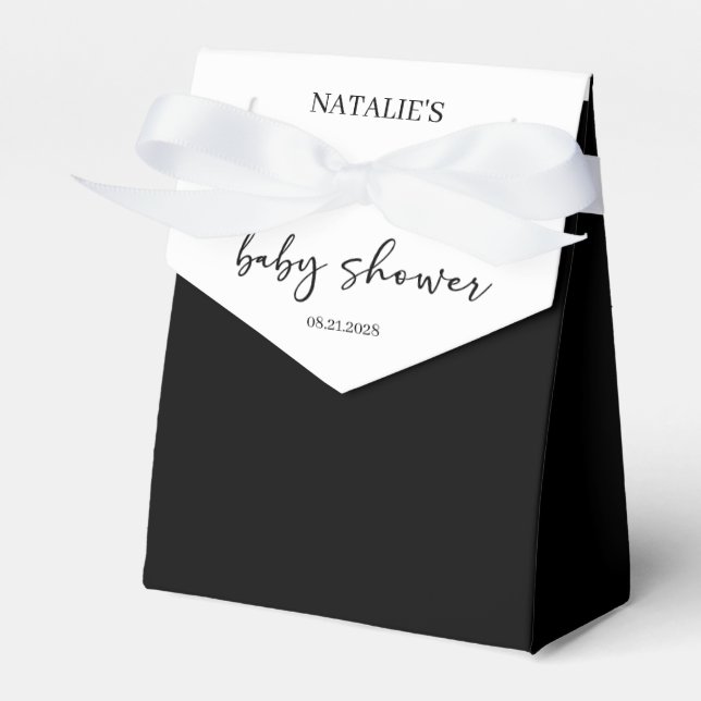 Black Modern Simple Script Baby Shower Favor Box (Front Side)