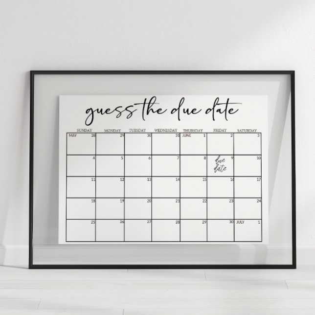 Black Modern Simple Script Baby Shower Guess Date Poster (Creator Uploaded)