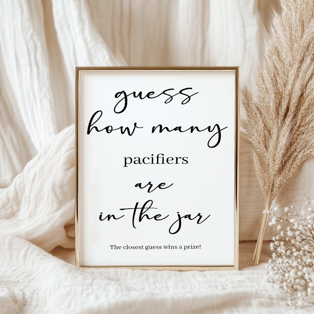 Black Modern Simple Script Baby Shower Guess Game Poster (Creator Uploaded)