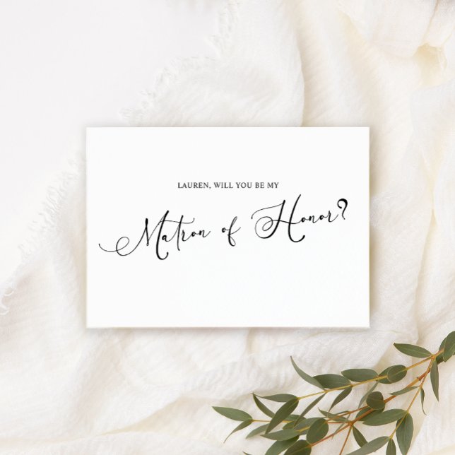 Black Modern Simple Script Be My Matron of Honour Invitation (Creator Uploaded)