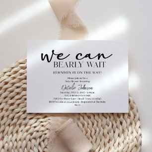 Black Modern Simple Script Bearly Wait Baby Shower Invitation