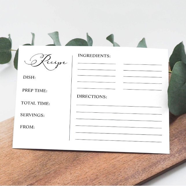 Black Modern Simple Script Bridal Recipe Card (Creator Uploaded)