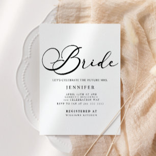 Black Modern Simple Script Bridal Shower Invitation