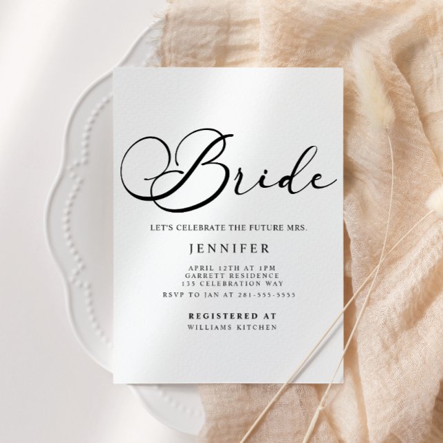 Black Modern Simple Script Bridal Shower Invitation (Creator Uploaded)