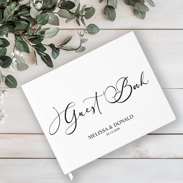 Black Modern Simple Script Wedding Guest Book (Creator Uploaded)
