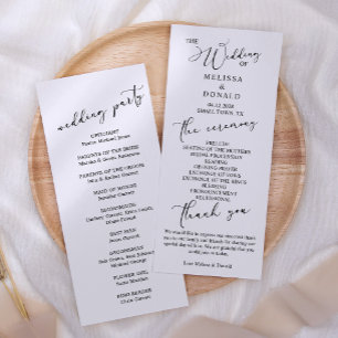 Black Modern Simple Script Wedding Program