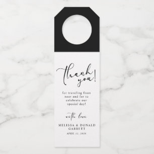 Black Modern Simple Script Wedding Thank You Bottle Tag