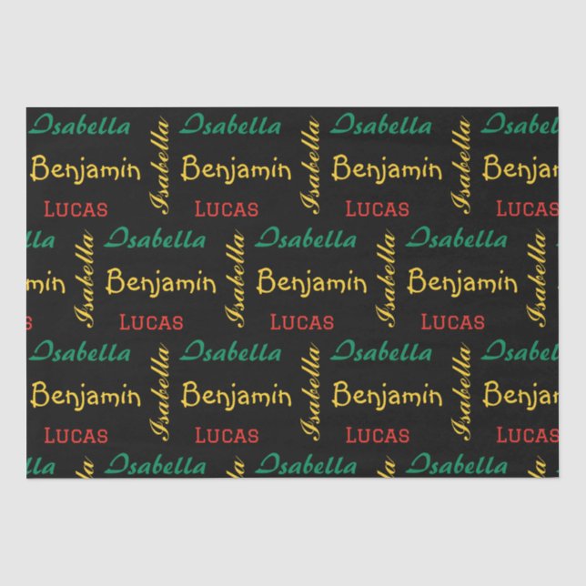 Black Modern simple unique typography custom name  Tissue Paper (Front)