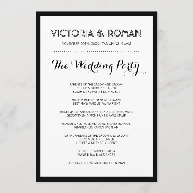 Black Modern Simple Wedding Programs (Front)