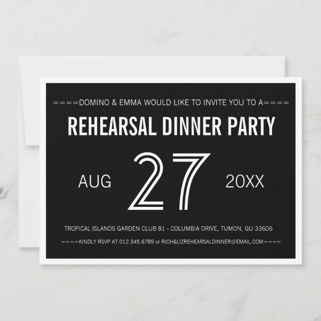 Black Modern Simple Wedding Rehearsal Dinner Invitation (Front)