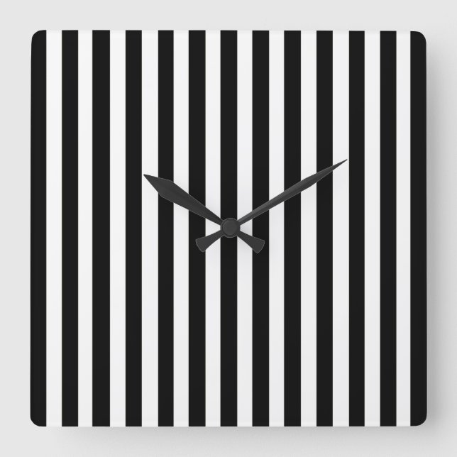 Black Modern Stripes Square Wall Clock (Front)