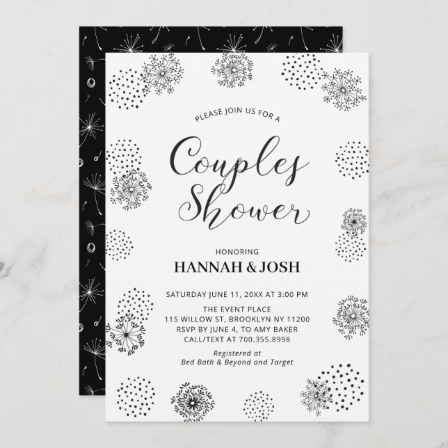 Black Modern Stylish Couples Wedding Shower Invita Invitation (Front/Back)